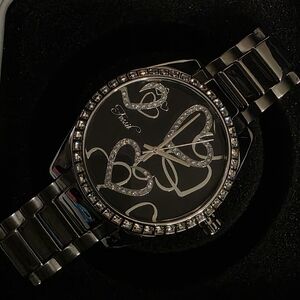 Fossil Black and Silver Watch with Crystal Accents